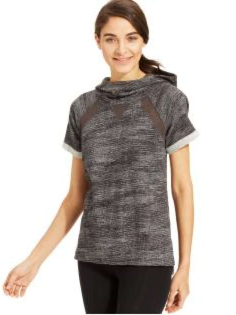 Ideology Womens Activewear Mesh Insert Hoodie Top